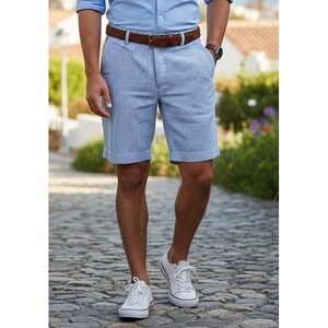 Grant Thomas Striped Seersucker Bermuda Short Men's Cotton Blue/White Size 42